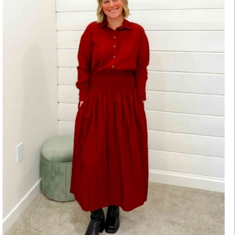 Elegant Burgundy Shirt Dress Womens Xl Nwot Ladies Pockets Casual Vacation Cute - Picture 4 of 13
